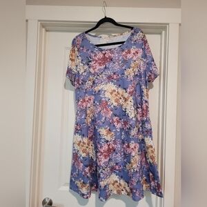Floral Blue T-Shirt Dress | Xl